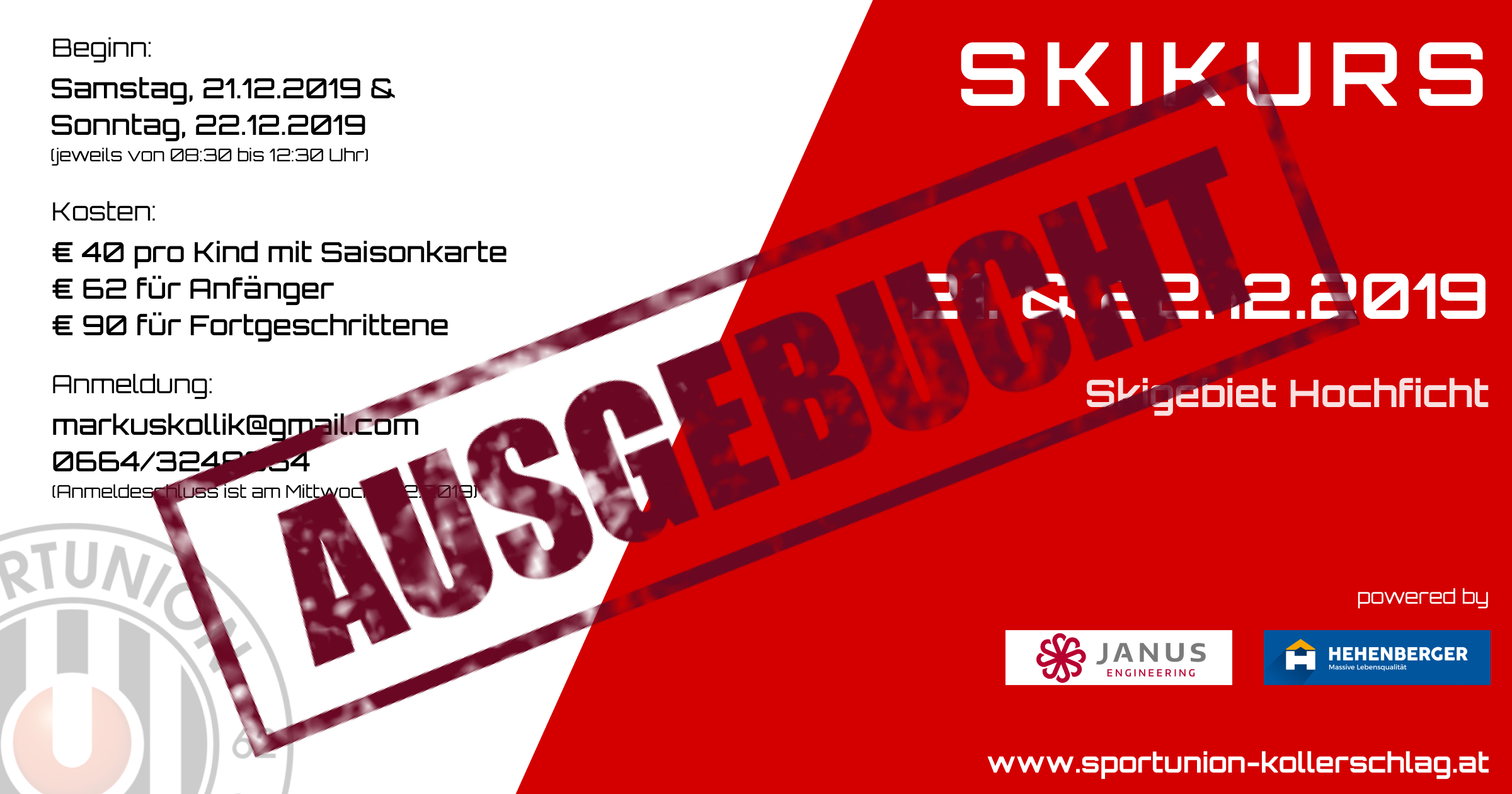 Der Skikurs Ende Dezember 2019 ist bereits ausgebucht
